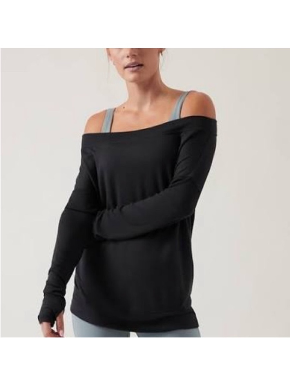Athleta studio barre Black Off-Shoulder Long Sleeve Top size medium